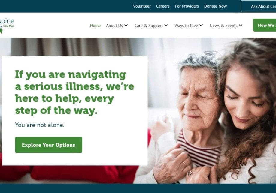 View of Hospice Care Plus's new home page.