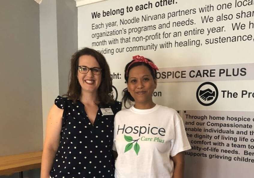 Lauren VanWinkle and Mae Suramek at the launch of the Noodle Nirvana non-profit partnership with Hospice Care Plus in 2019. The partnership ended in a donation of $34,000 for the non-profit organization.